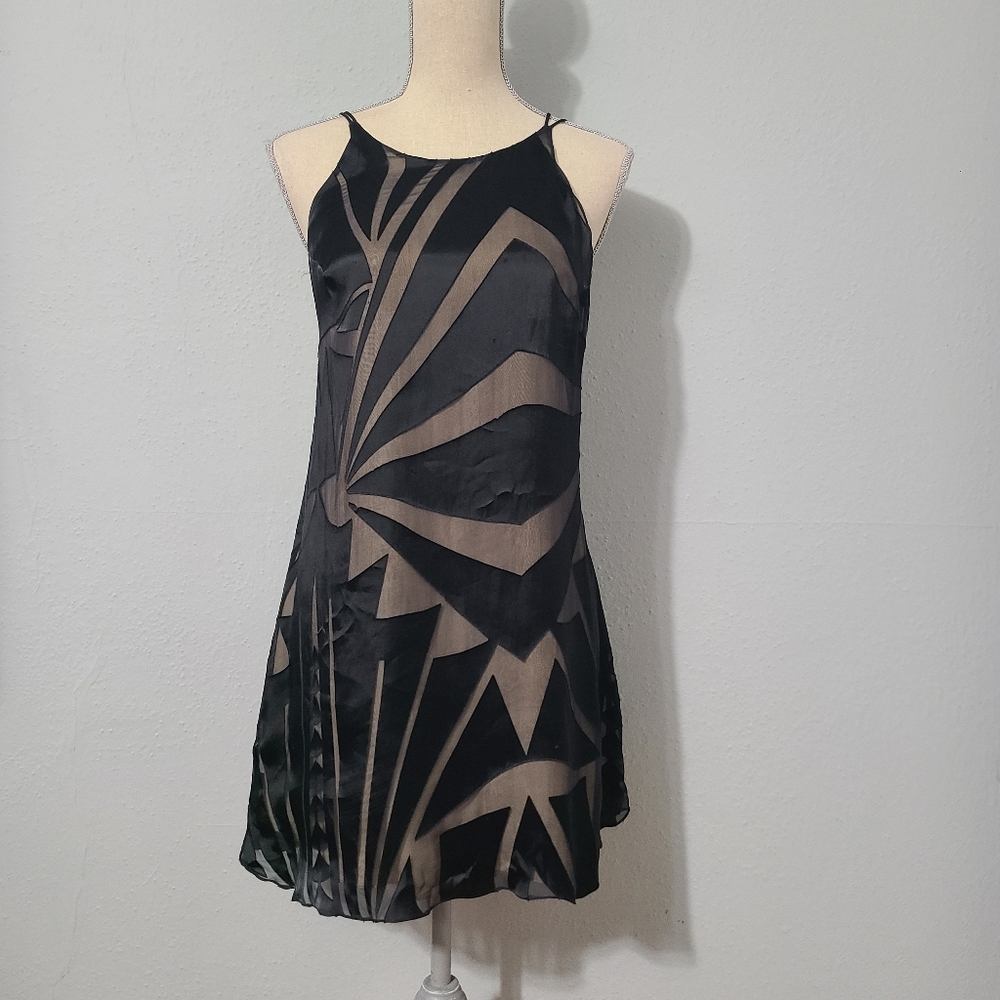 Myne Ashley Ann‎ Black Mini Short Halter Shift Trapeze Geometric Dress Size 2